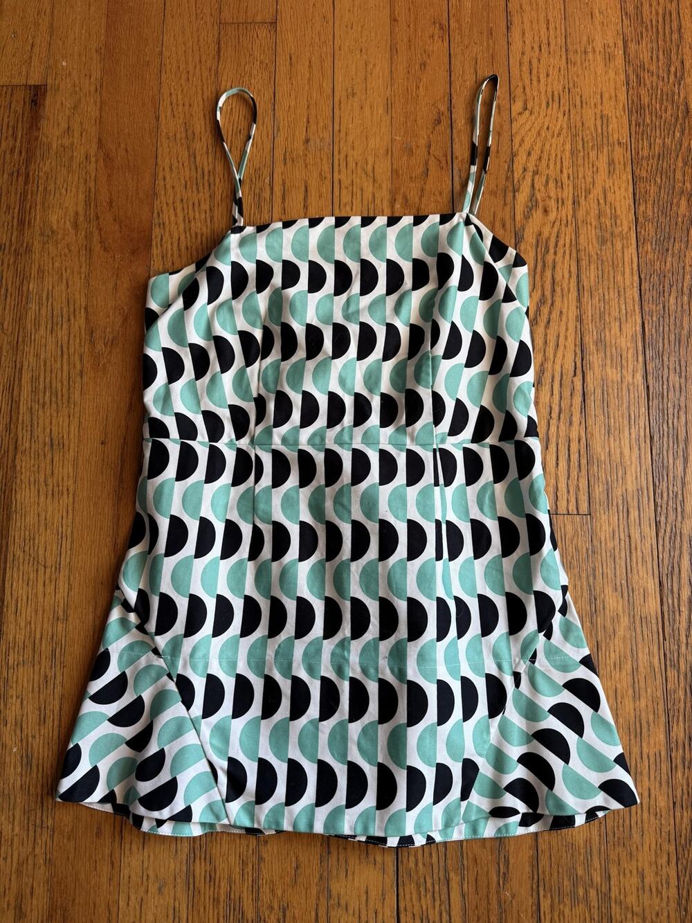 Marni Cami Top Womens IT 38 Black Green Geometric Print Made in Italy Peplum Hem